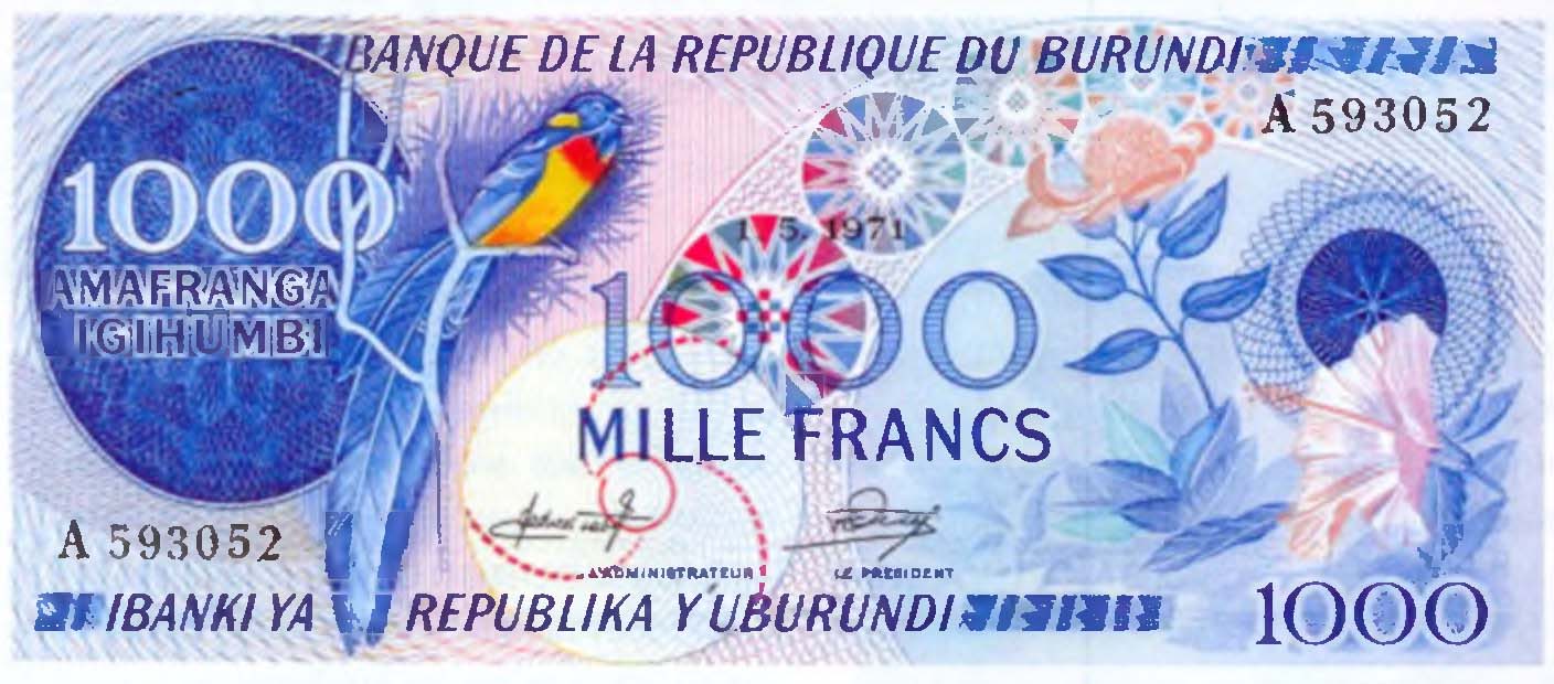1000 франков 1971 г. Бурунди.