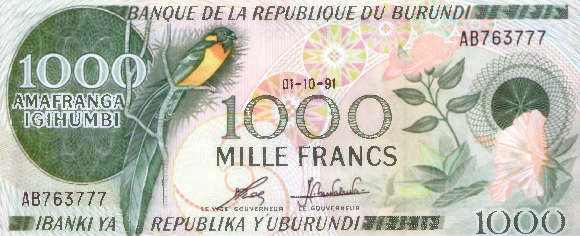 1000 франков 1982 г. Бурунди.