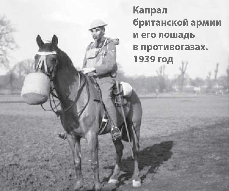 Капрал британской армии и его лошадь в противогазах. 1939 год.