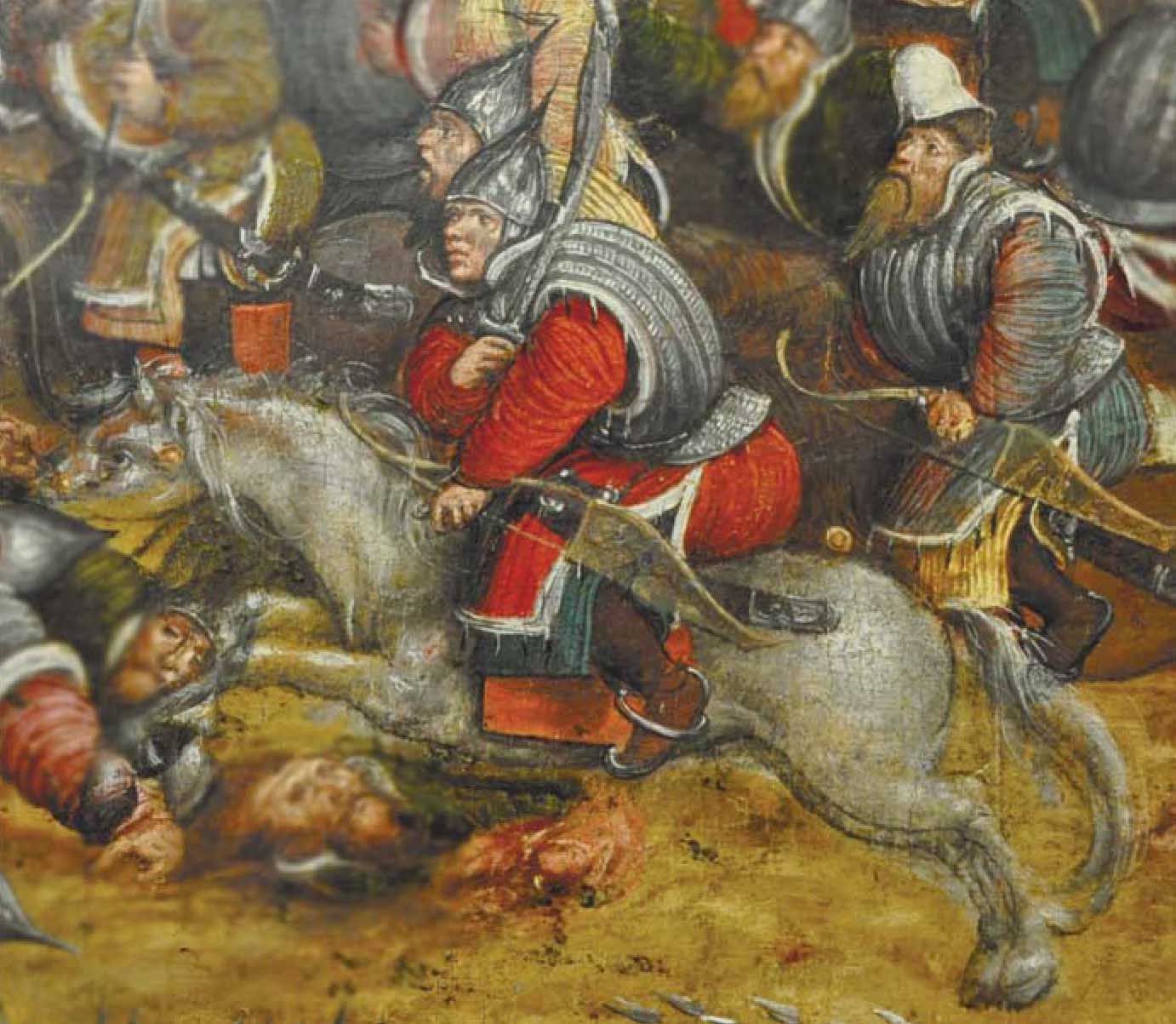 Московские всадники. Битва при Орше (фрагмент). Неизвестный художник. Около 1520-х годов. Обращают на себя внимание небольшие размеры лошадей.