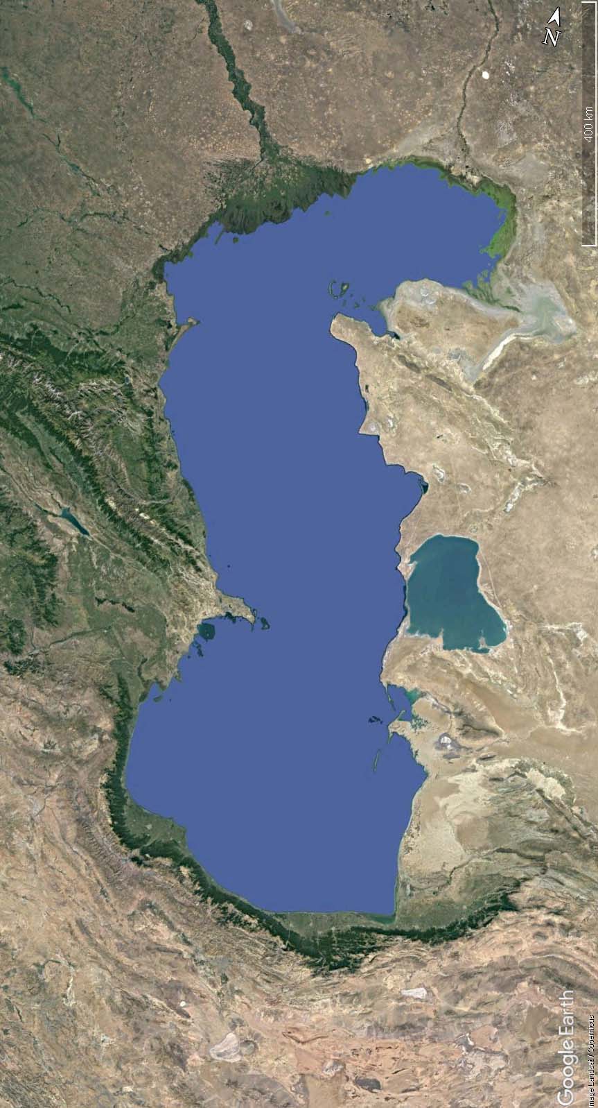 Каспийское море на карте google Earth.